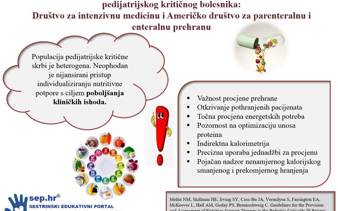 Smjernice za pružanje i procjenu nutricionističke potporne terapije u pedijatrijskog kritičnog bolesnika.